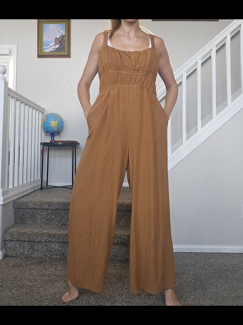 ASTR Sleeveless Wide-Leg Jumpsuit in Caramel Brown
